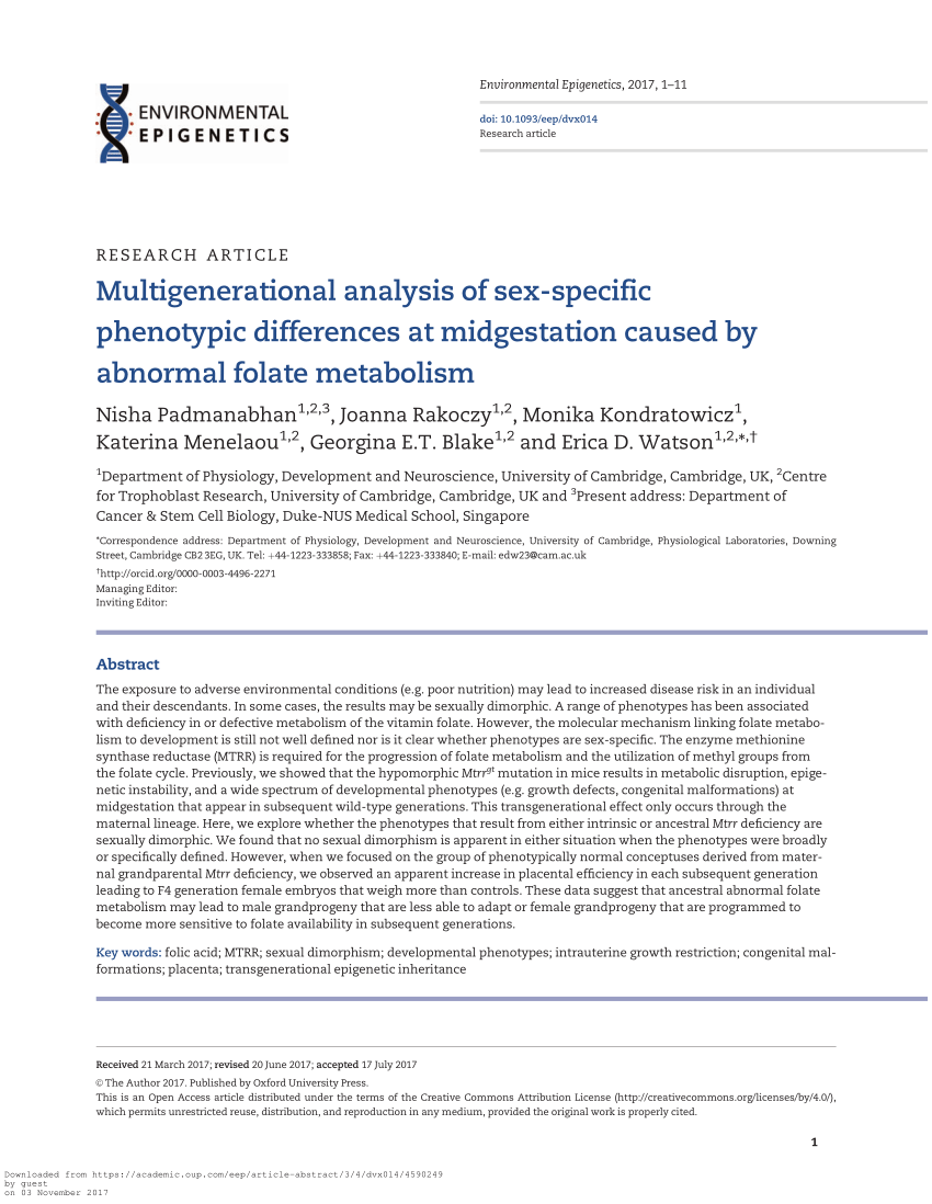 Pdf Multigenerational Analysis Of Sex Specific Phenotypic Differences At Midgestation Caused 