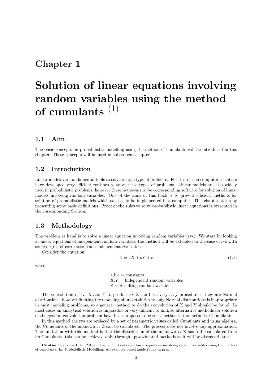Pdf Solution Of Linear Equations Involving Random Variables Using The Method Of Cumulants