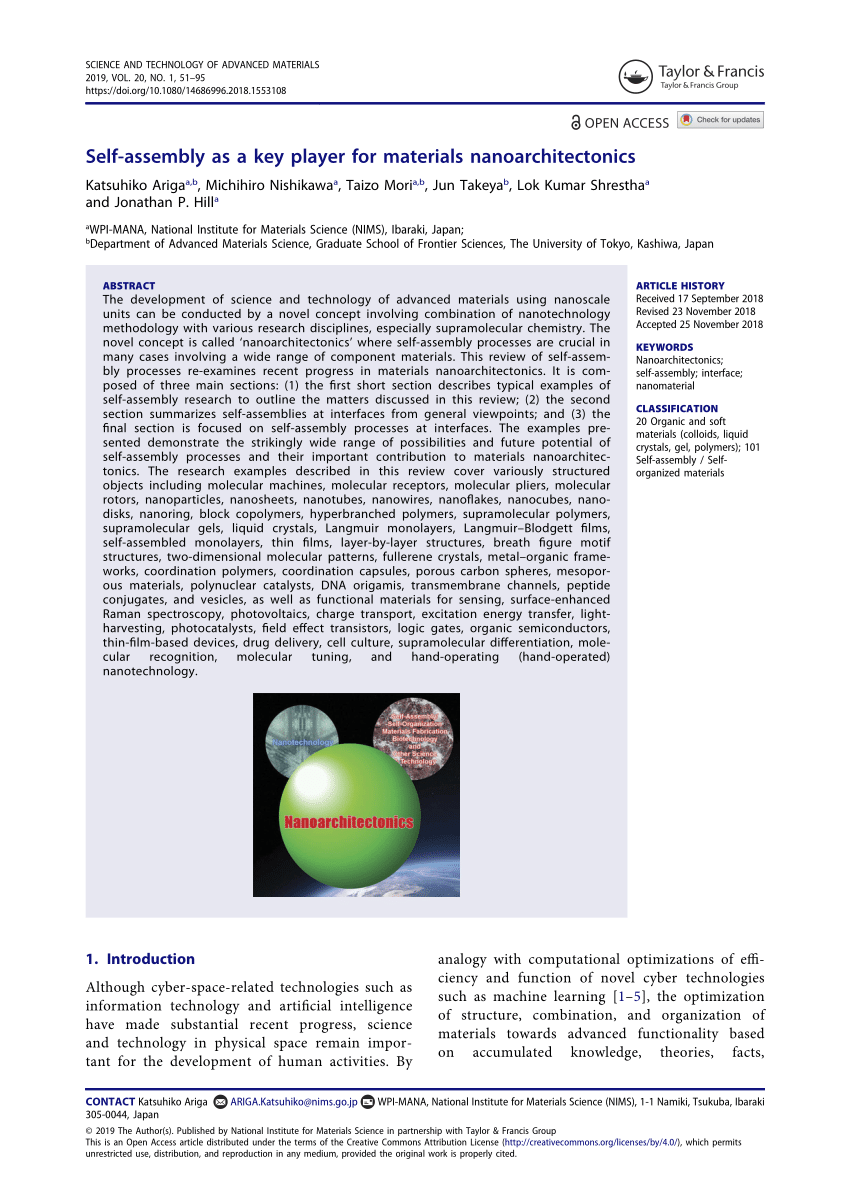 Pdf Self Assembly As A Key Player For Materials Nanoarchitectonics