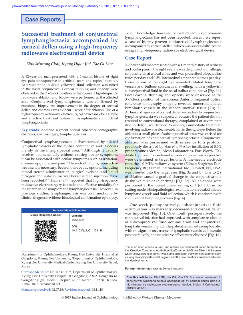 Pdf Successful Treatment Of Conjunctival Lymphangiectasia Accompanied By Corneal Dellen Using 