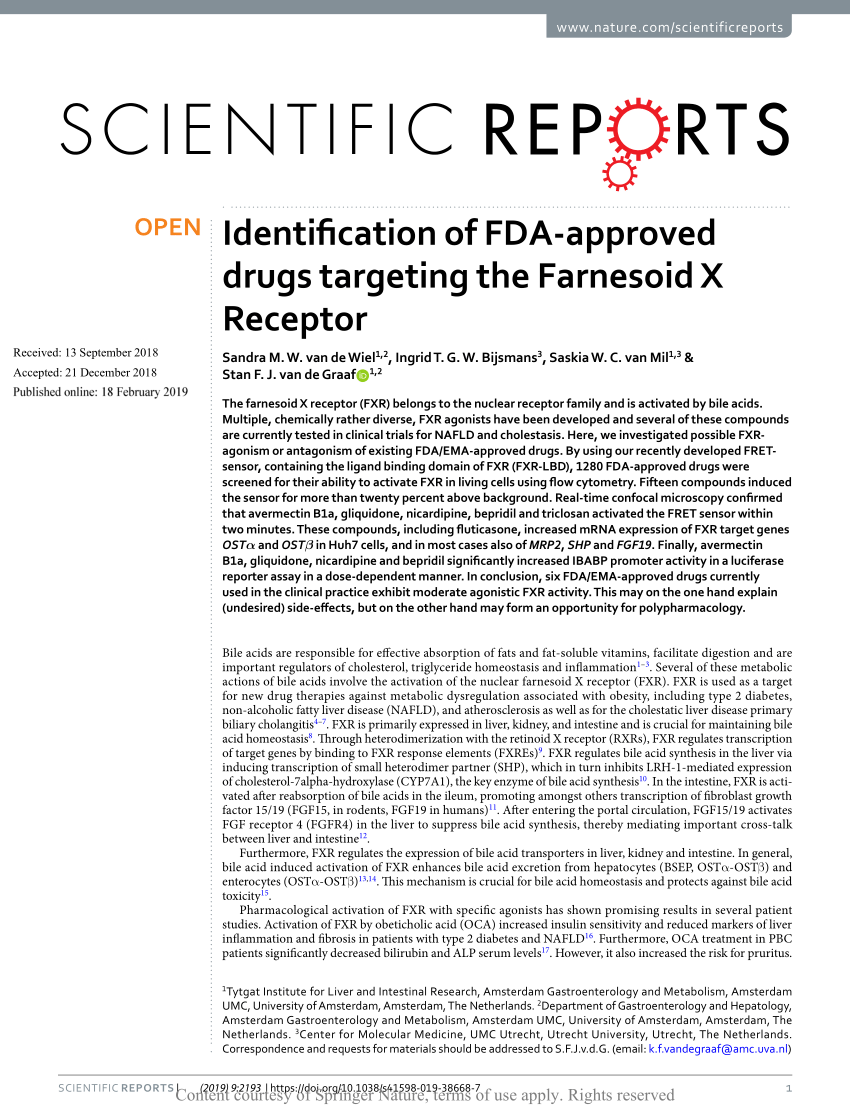 Pdf Identification Of Fda Approved Drugs Targeting The Farnesoid X Receptor