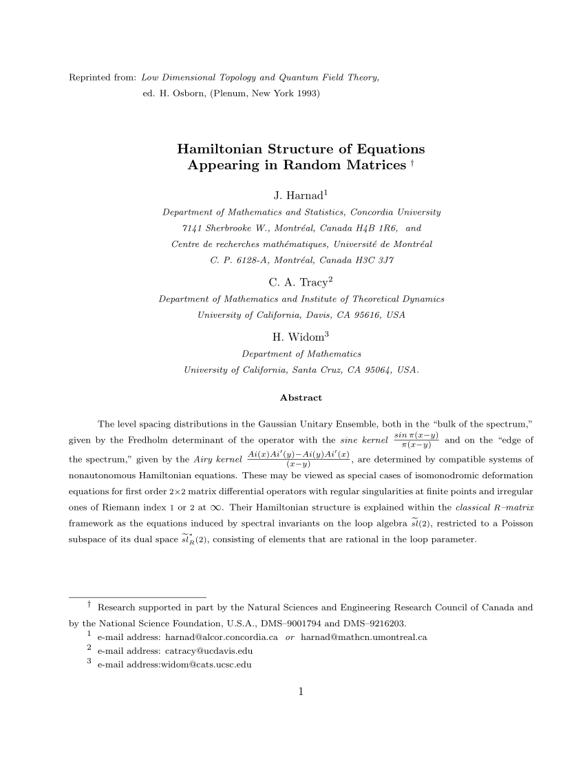 Pdf Hamiltonian Structure Of Equations Appearing In Random - 