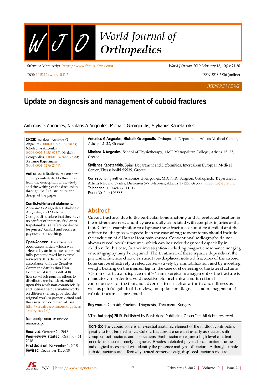 Pdf Update On Diagnosis And Management Of Cuboid Fractures