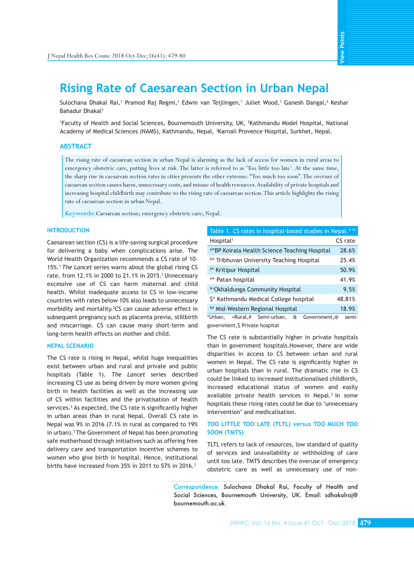 PDF) Rising Rates of Caesarean Section in Urban Nepal