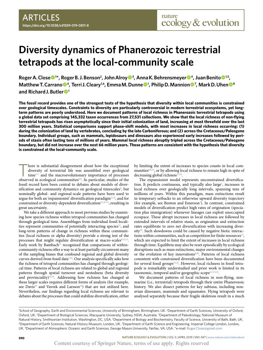 Diversity dynamics of Phanerozoic terrestrial tetrapods at the local