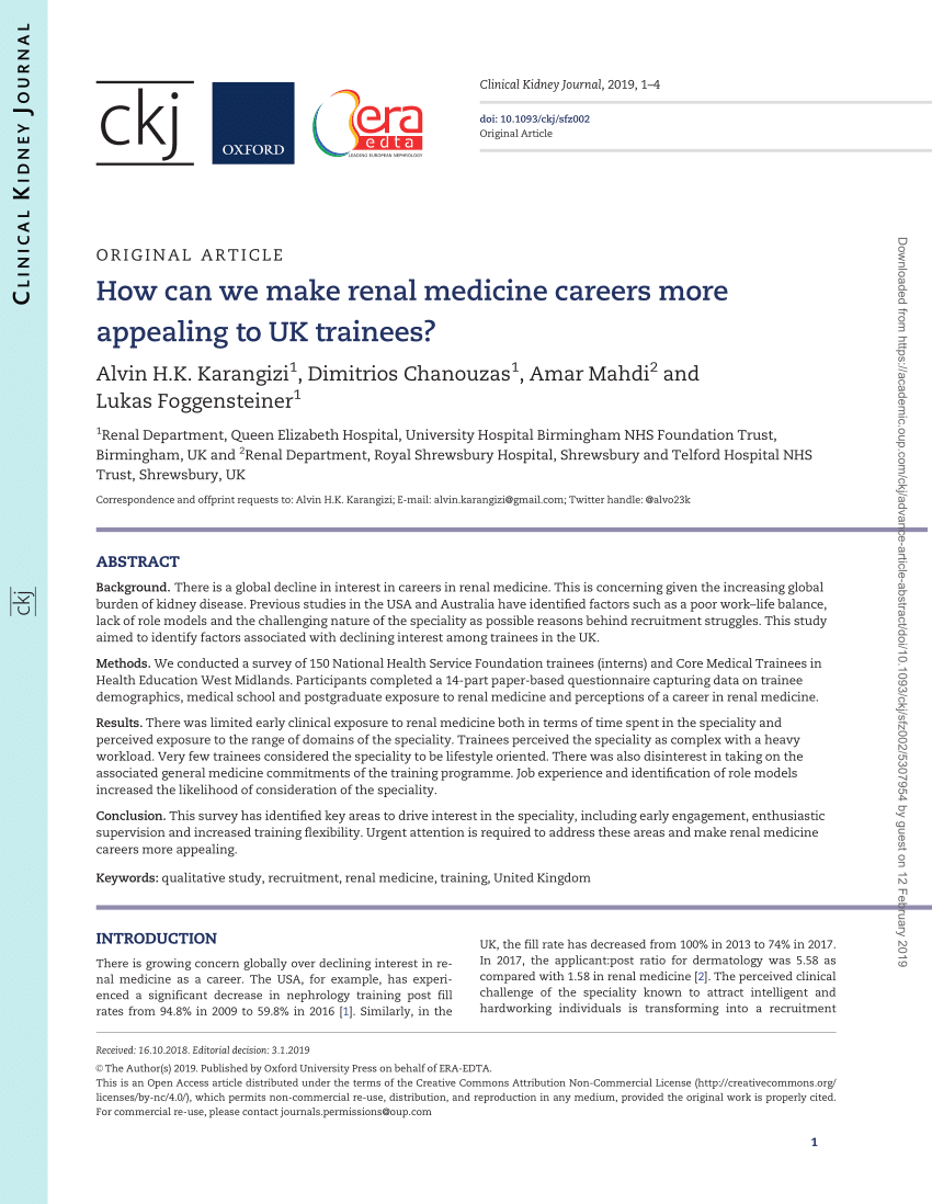 Pdf How Can We Make Renal Medicine Careers More Appealing