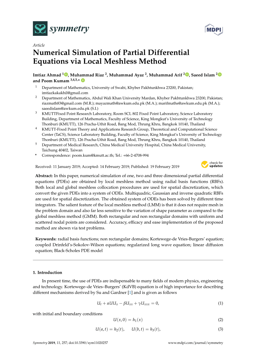 Pdf Numerical Simulation Of Partial Differential Equations Via Local Meshless Method