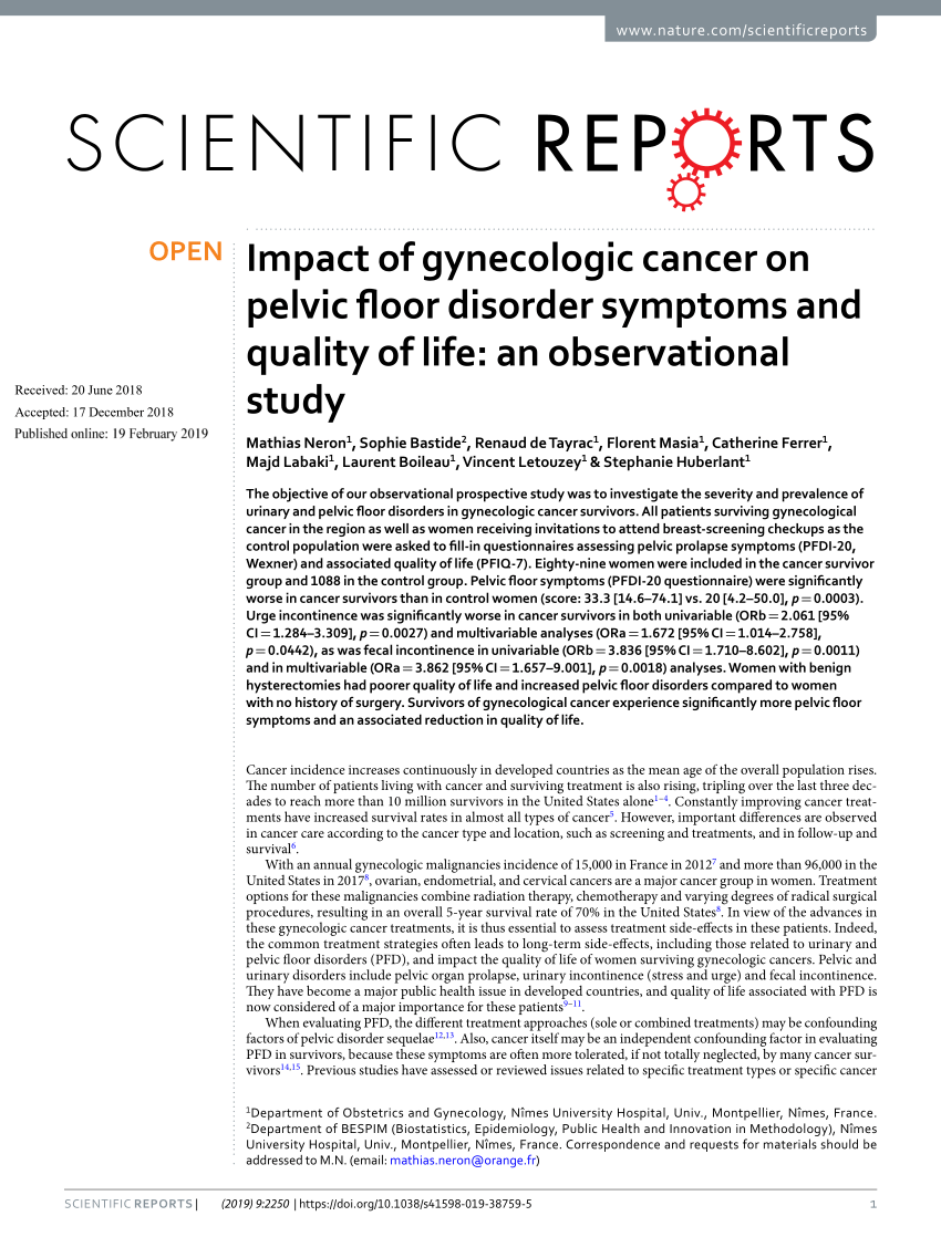 Pdf Impact Of Gynecologic Cancer On Pelvic Floor Disorder