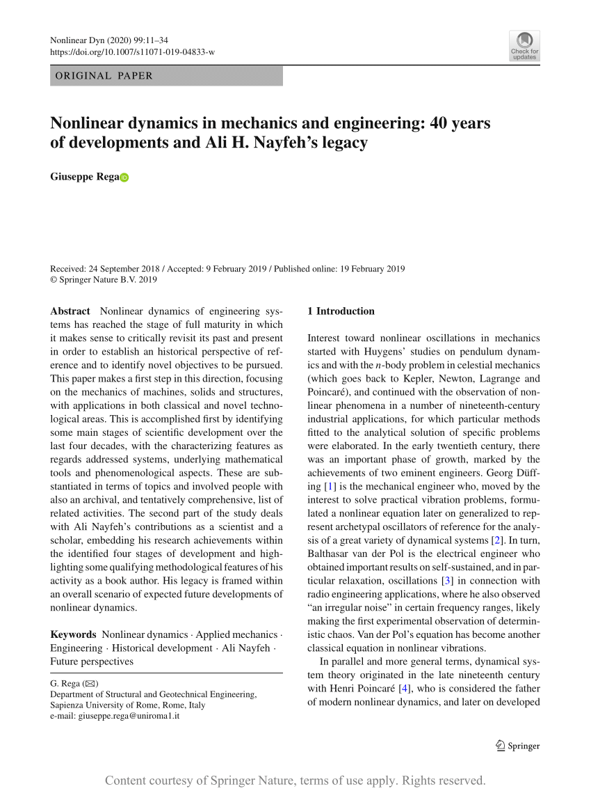 Nonlinear dynamics in mechanics and engineering: 40 years of