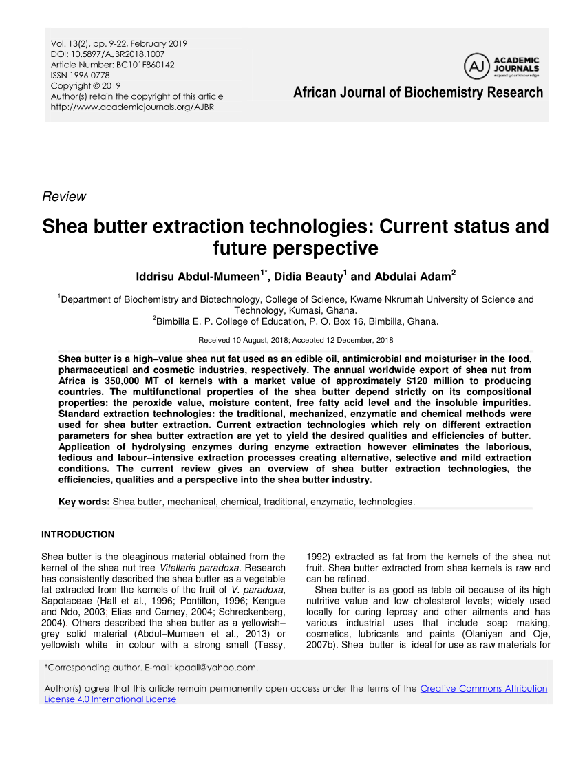 Pdf Shea Butter Extraction Technologies Current Status And Future Perspective 2937
