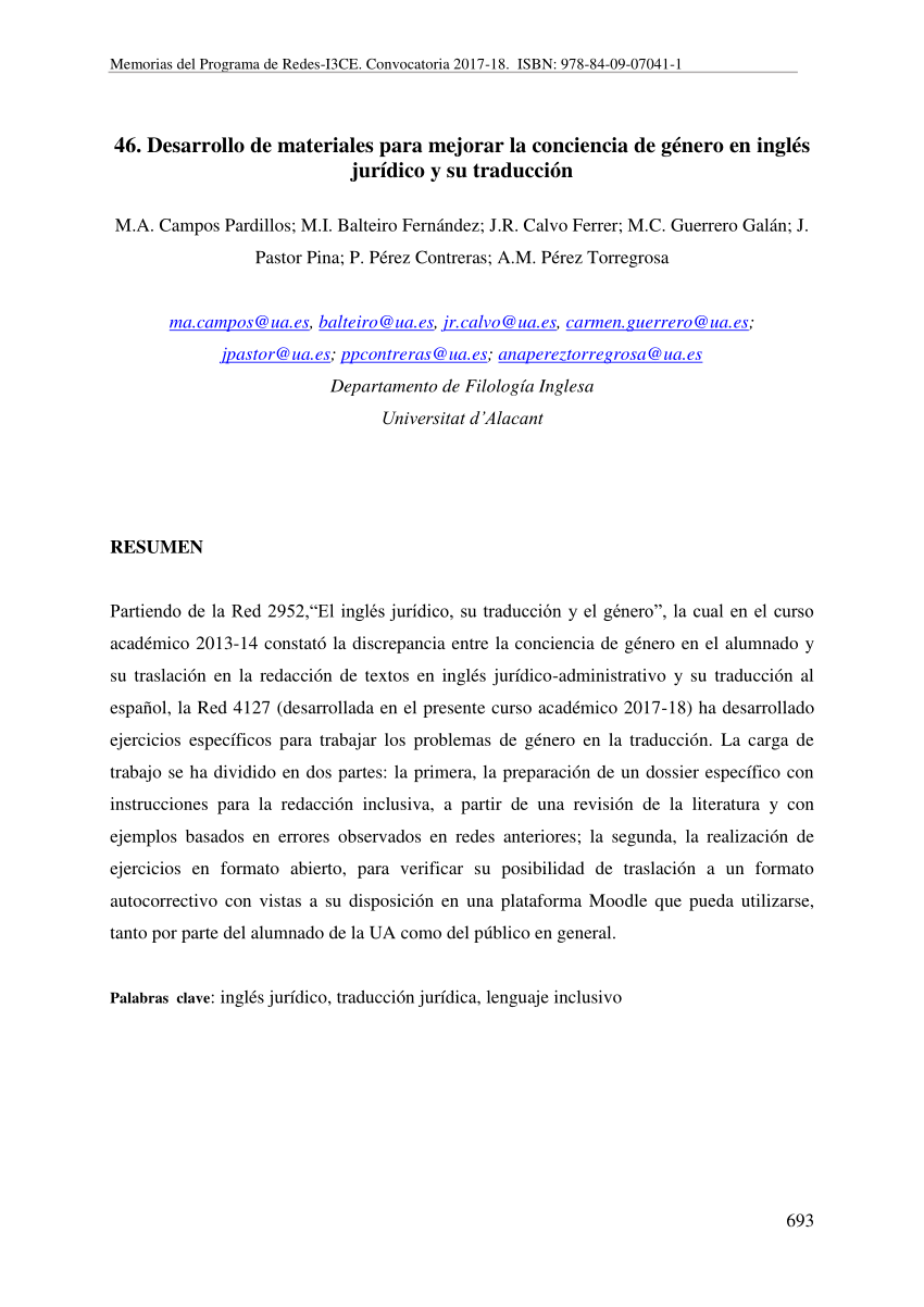 Pdf Desarrollo De Materiales Para Mejorar La Conciencia De Genero En Ingles Juridico Y Su Traduccion