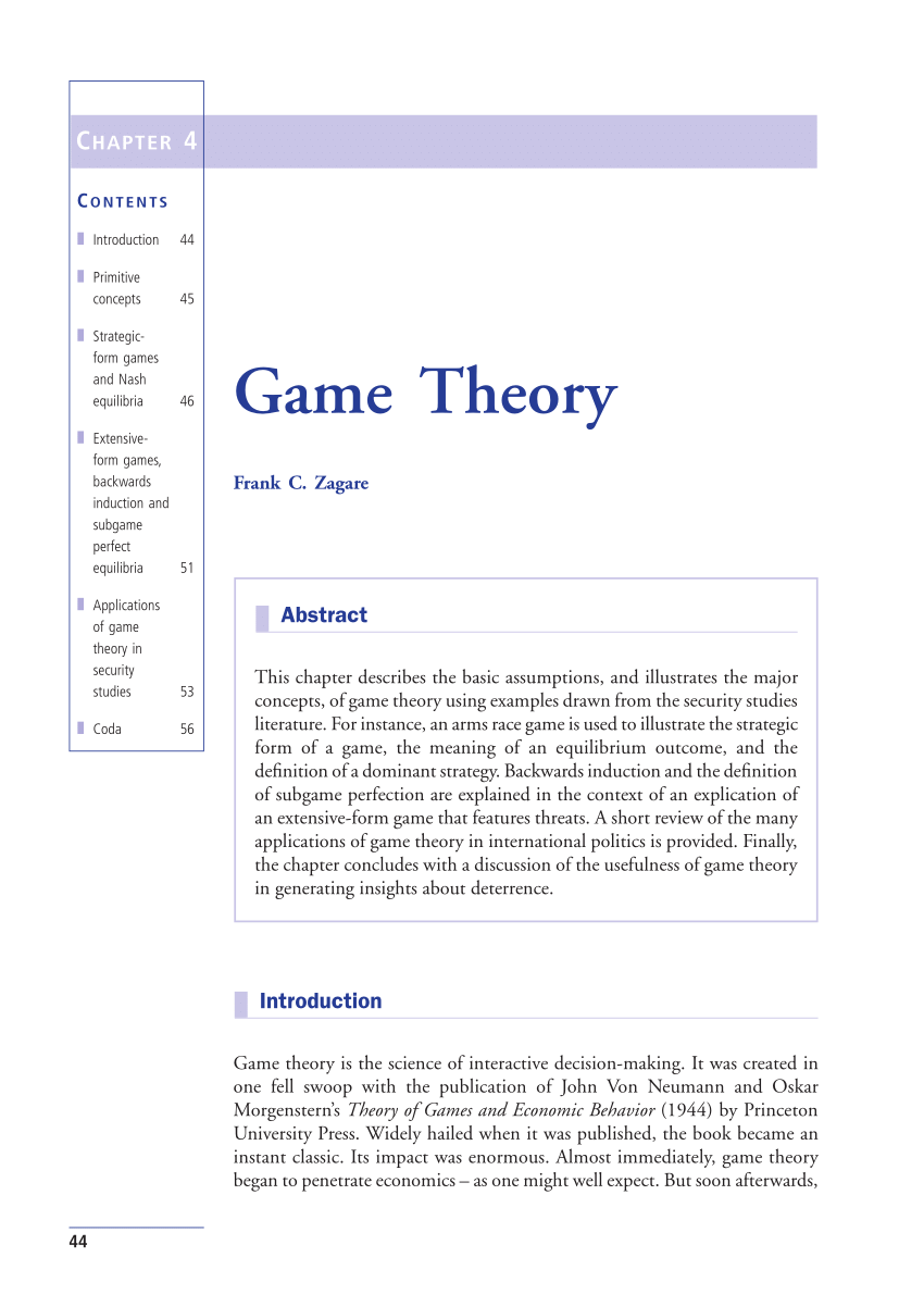 research paper on game theory pdf