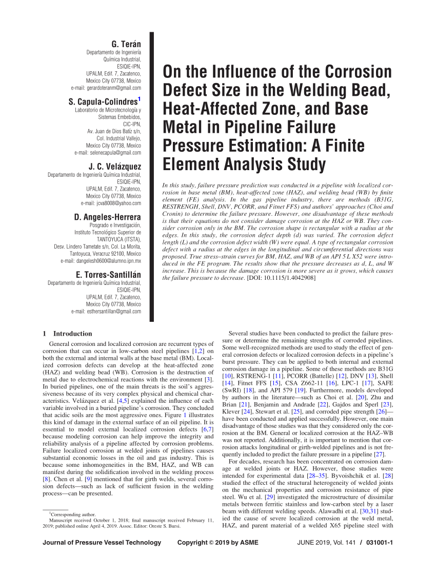 Pdf On The Influence Of The Corrosion Defect Size In The Welding