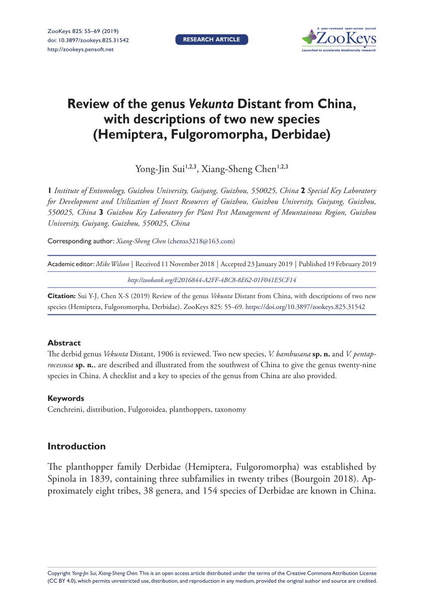 PDF) Review of the genus Vekunta Distant from China, with ...