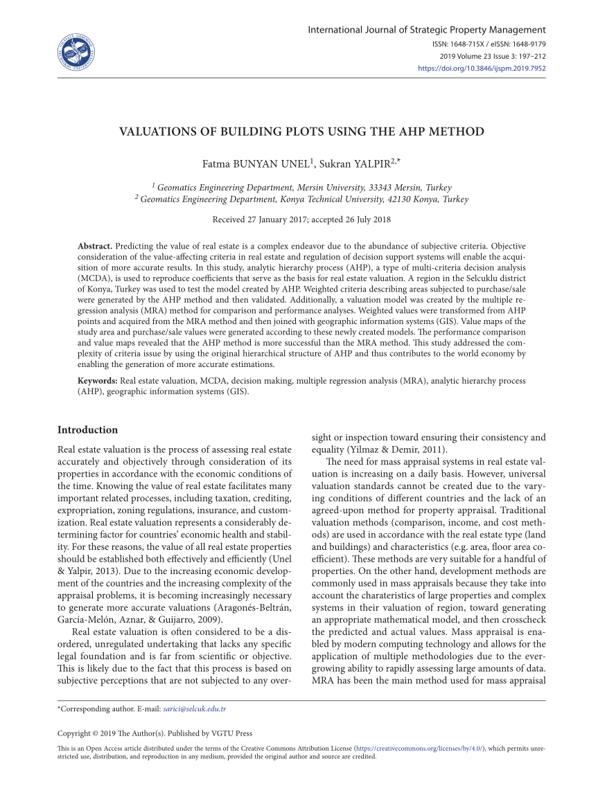 pdf valuations of building plots using the ahp method