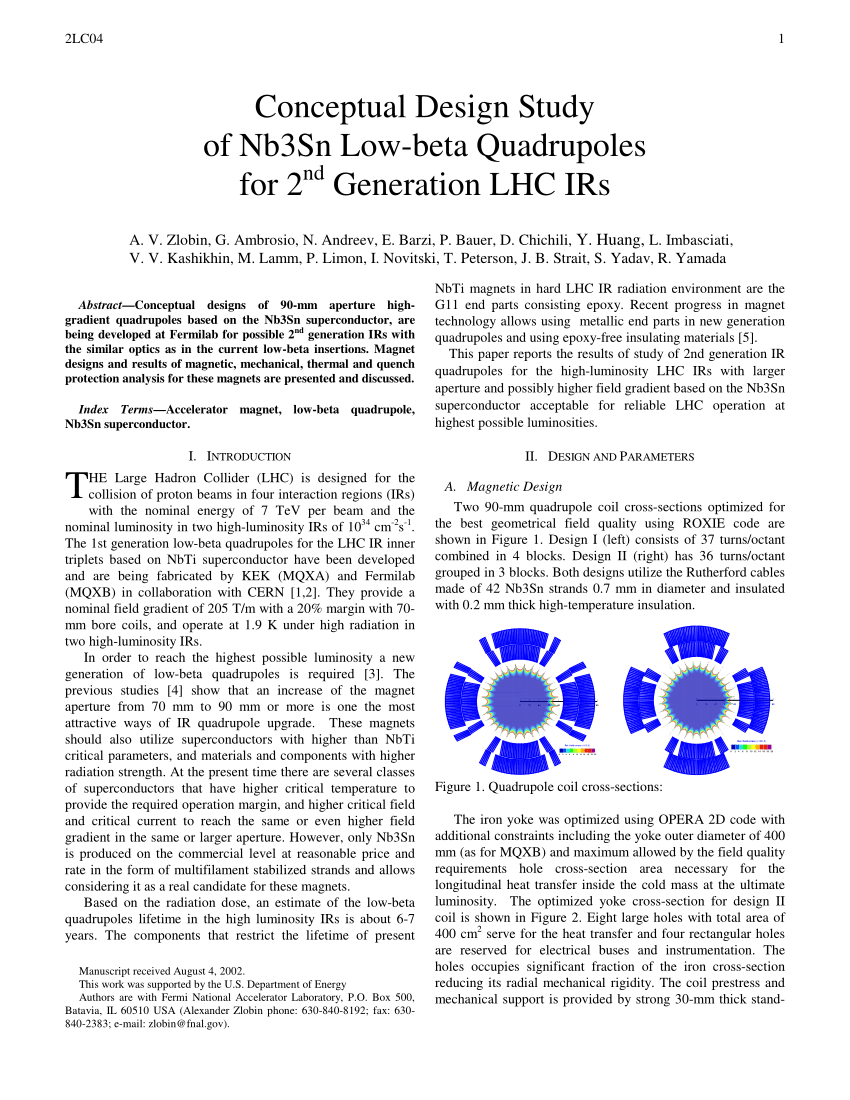 Pdf Conceptual Design Study Of Nb Sub 3 Sn Low Beta Quadrupoles For 2nd Generation Ihc Irs