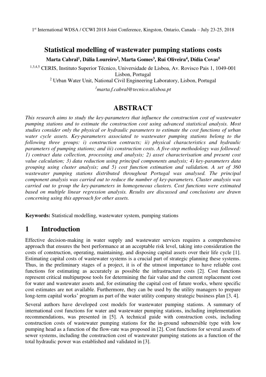 Pdf Statistical Modelling Of Wastewater Pumping Stations Costs