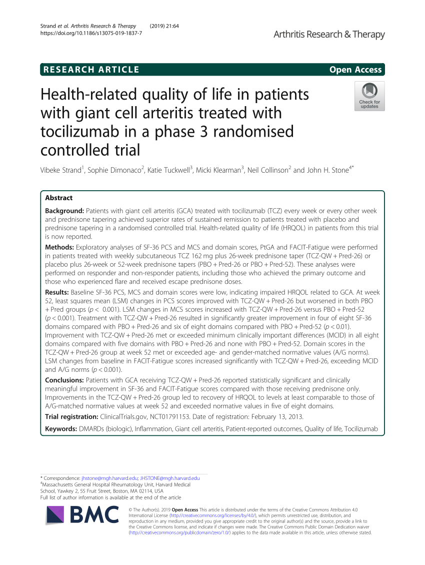Pdf Health Related Quality Of Life In Patients With Giant Cell