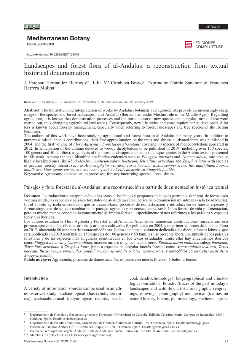 Pdf Paisajes Y Flora Forestal De Al Andalus Una Reconstruccion A Partir De Documentacion Historica Textual