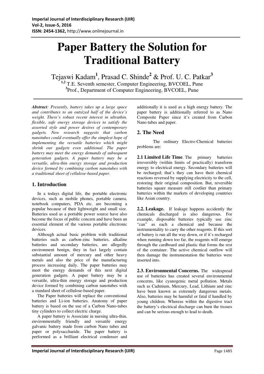 research paper on paper battery
