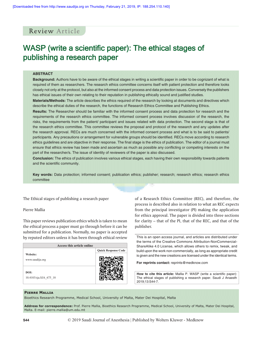 PDF) WASP (write a scientific paper): The ethical stages of