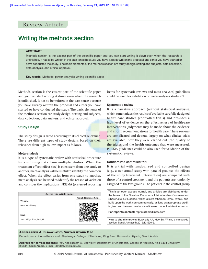 PDF) Writing the methods section