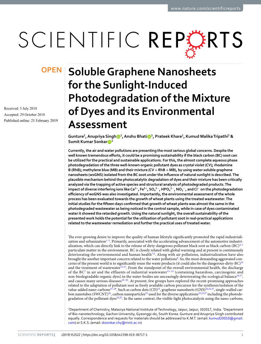 PDF) Soluble Graphene Nanosheets for the Sunlight-Induced
