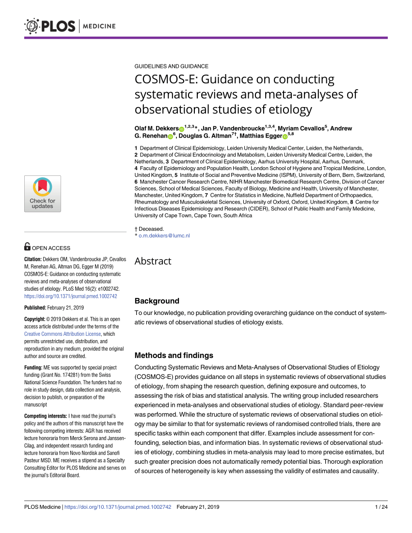 Pdf Cosmos E Guidance On Conducting Systematic Reviews And Meta Analyses Of Observational Studies Of Etiology