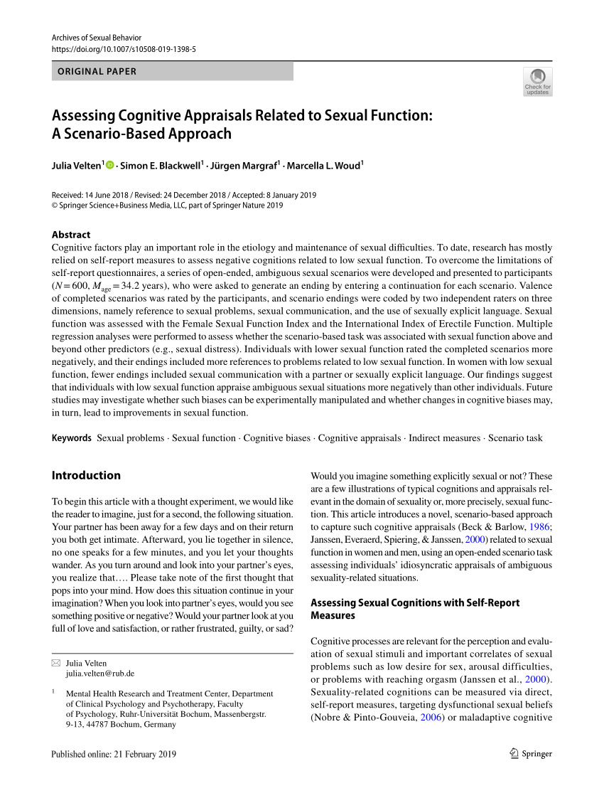 PDF Assessing Cognitive Appraisals Related to Sexual Function A