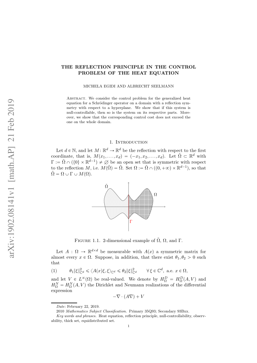 Pdf The Reflection Principle In The Control Problem Of The Heat Equation
