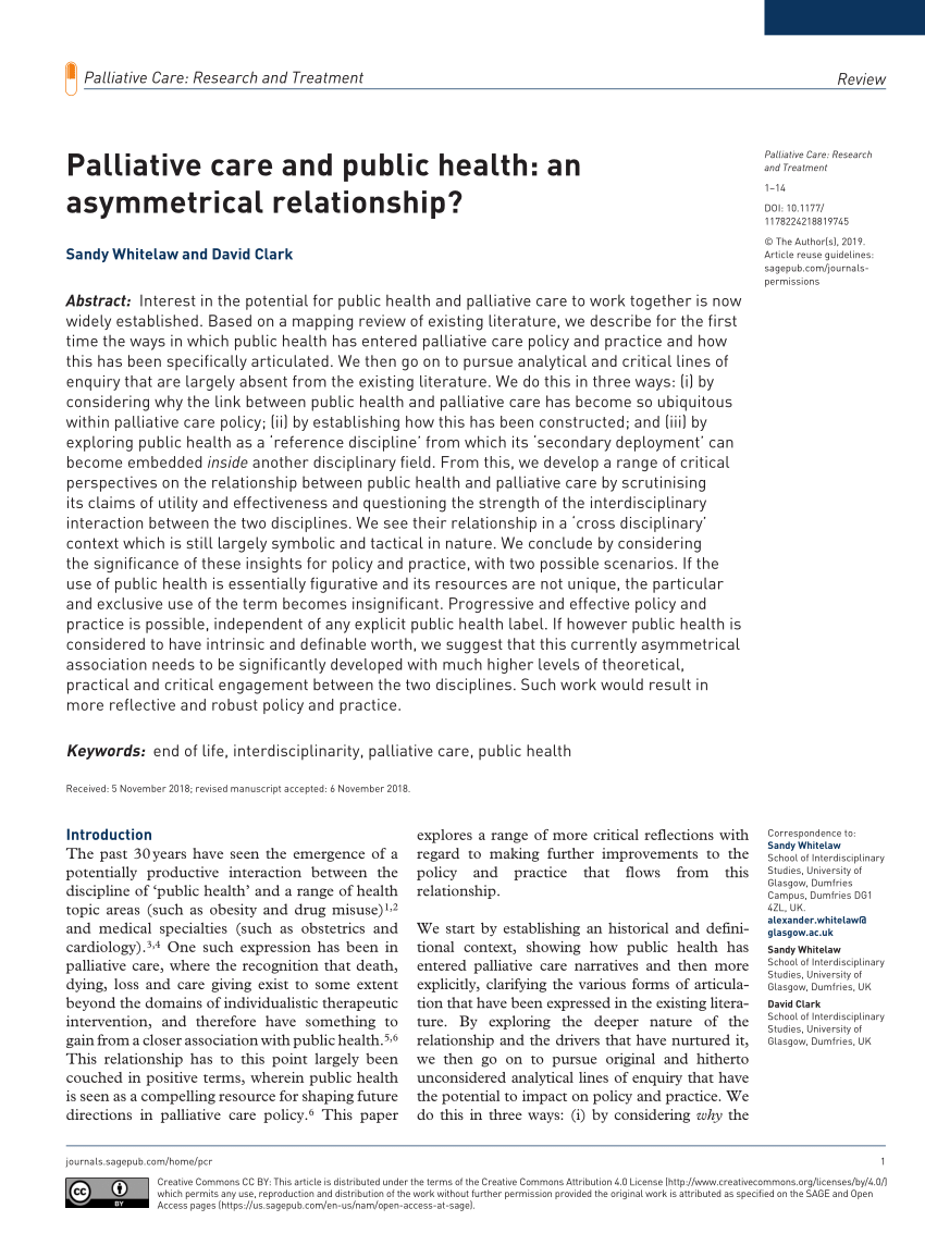 PDF) Palliative care and public health: an asymmetrical relationship?