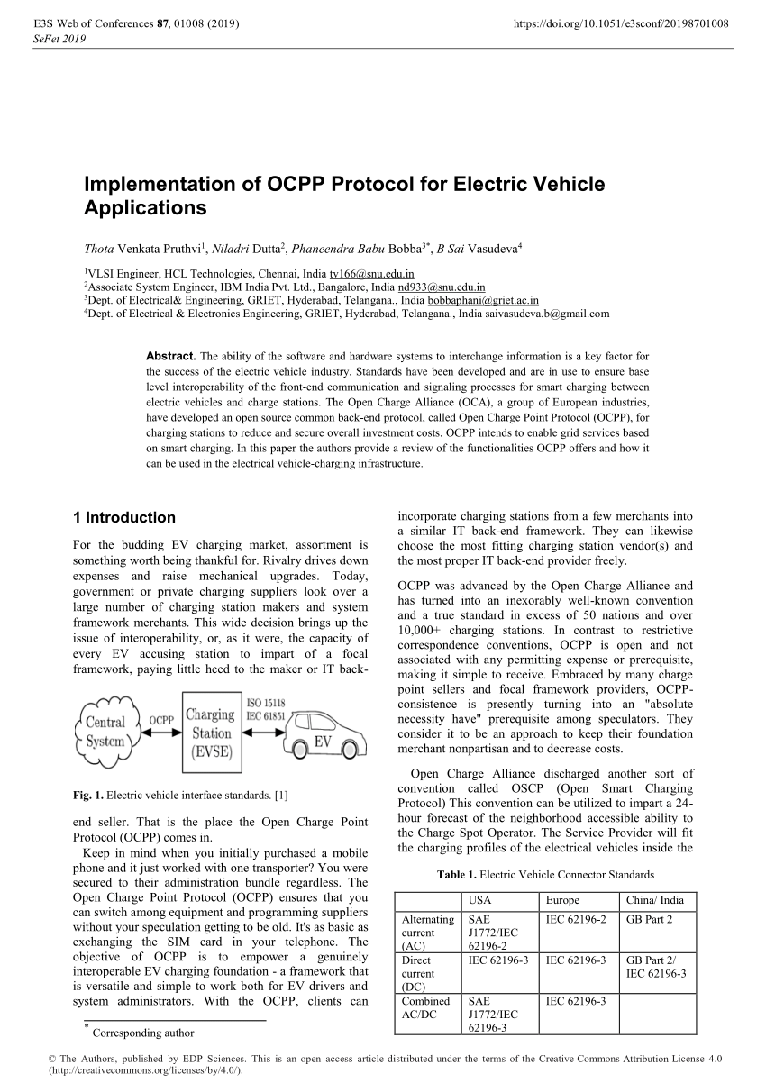 (PDF) Implementation of OCPP Protocol for Electric Vehicle Applications