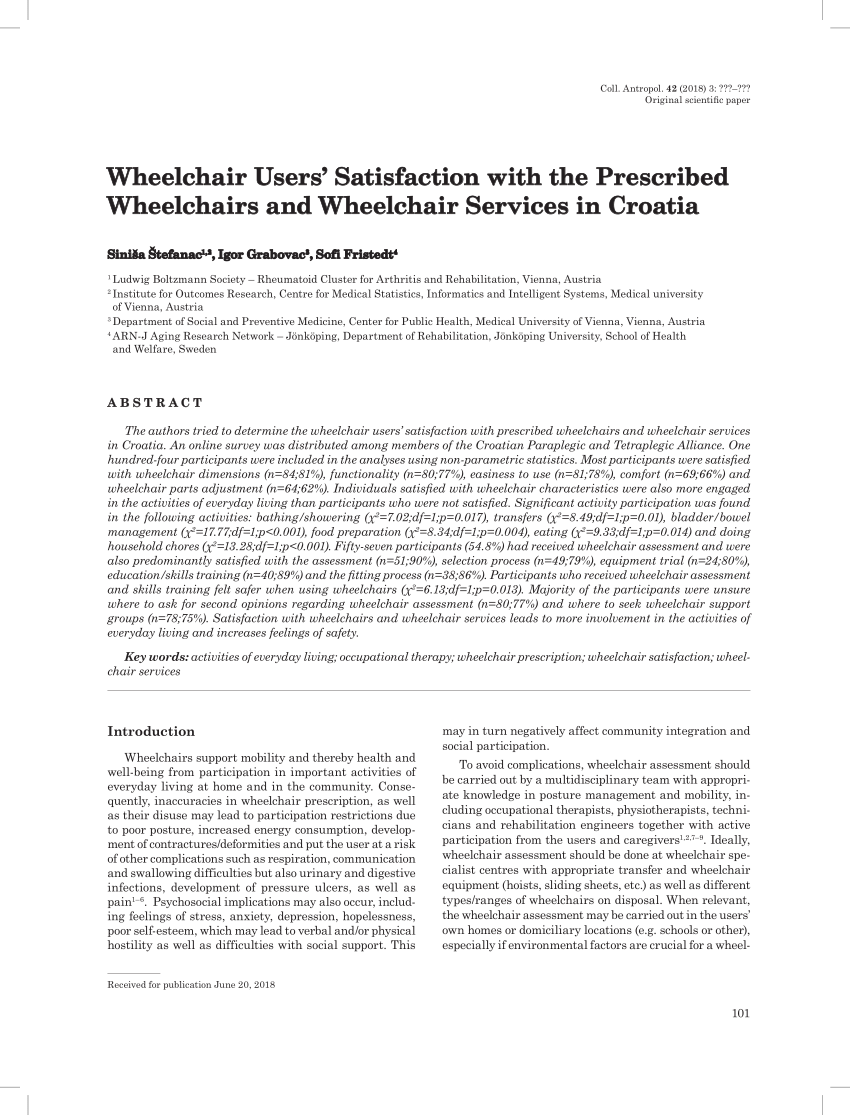 PDF) Wheelchair Users' Satisfaction with the Prescribed