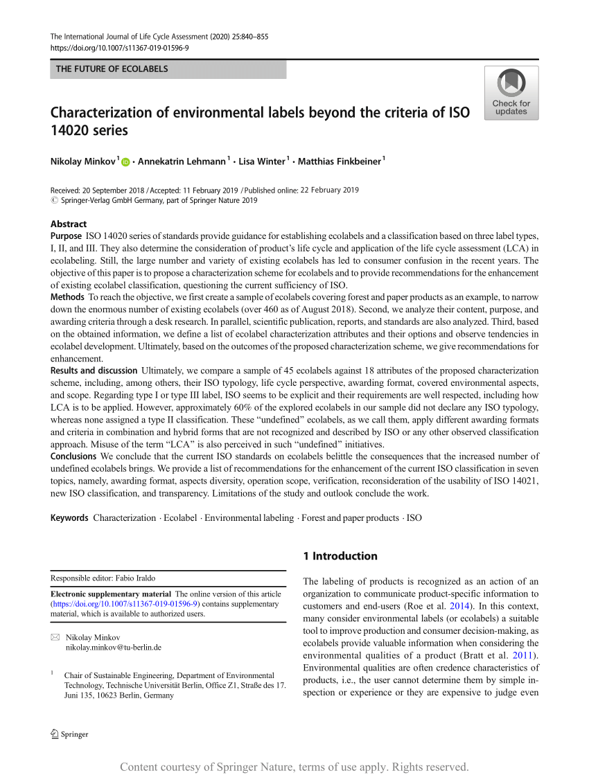 Characterization Of Environmental Labels Beyond The Criteria Of Iso 140 Series Request Pdf