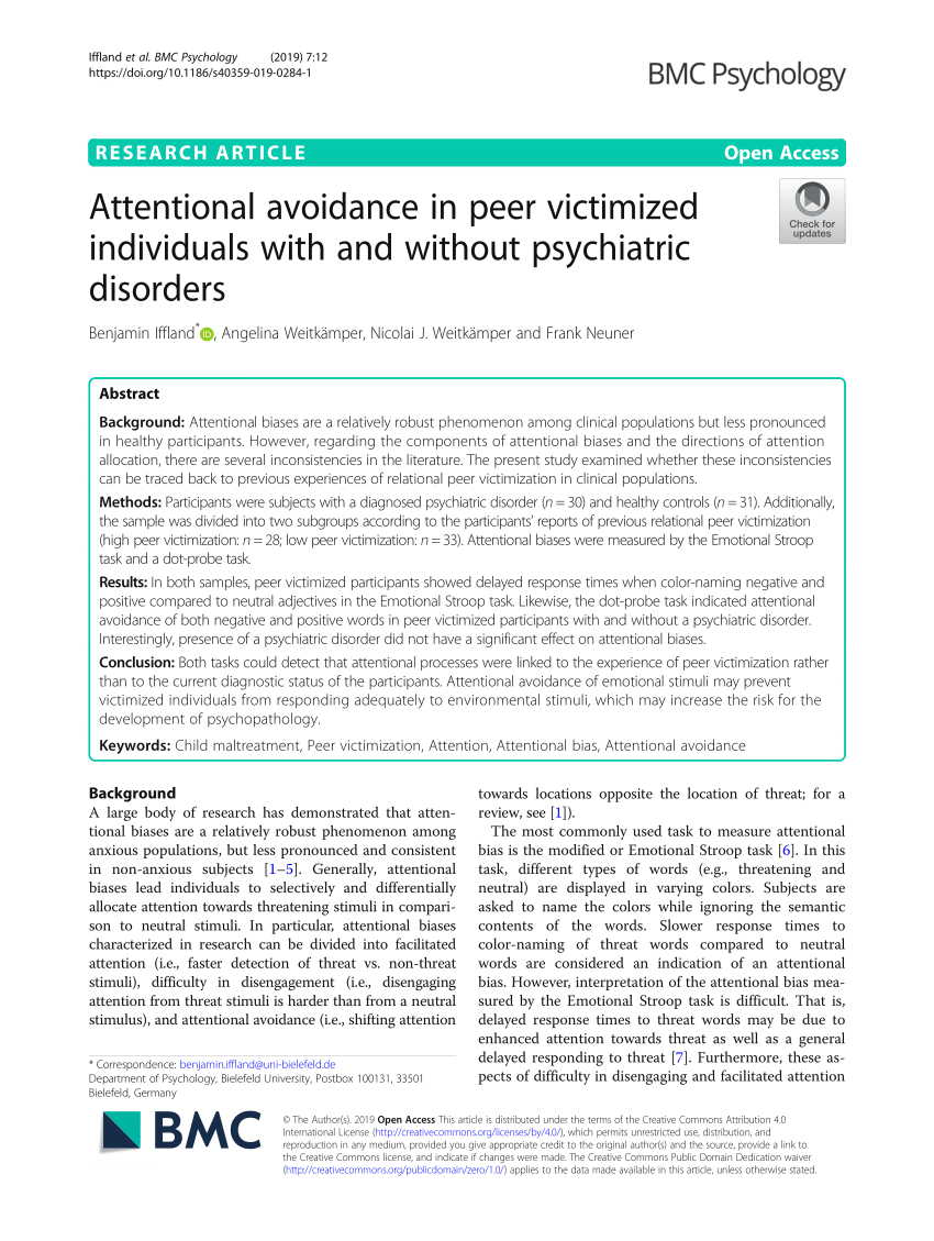 PDF) Attentional avoidance in peer victimized individuals with and ...