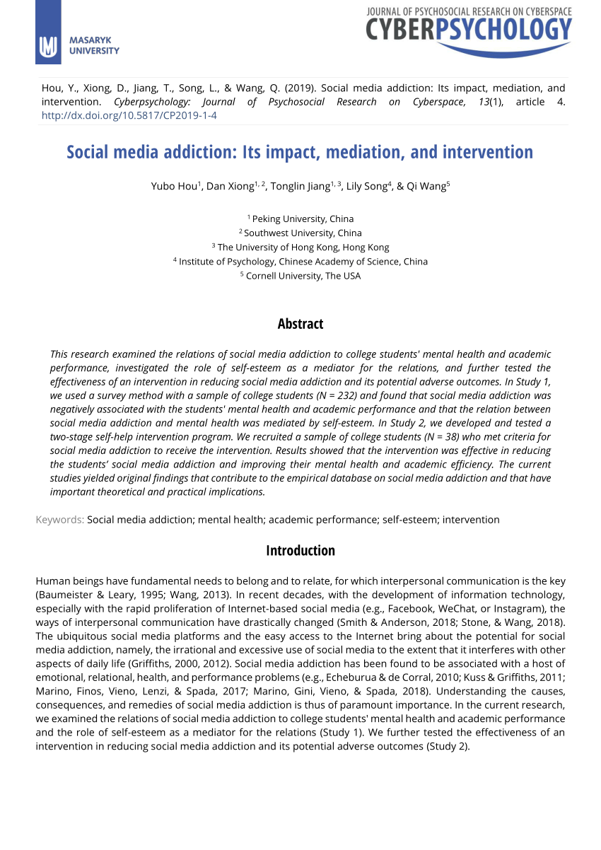 social media addiction introduction research paper