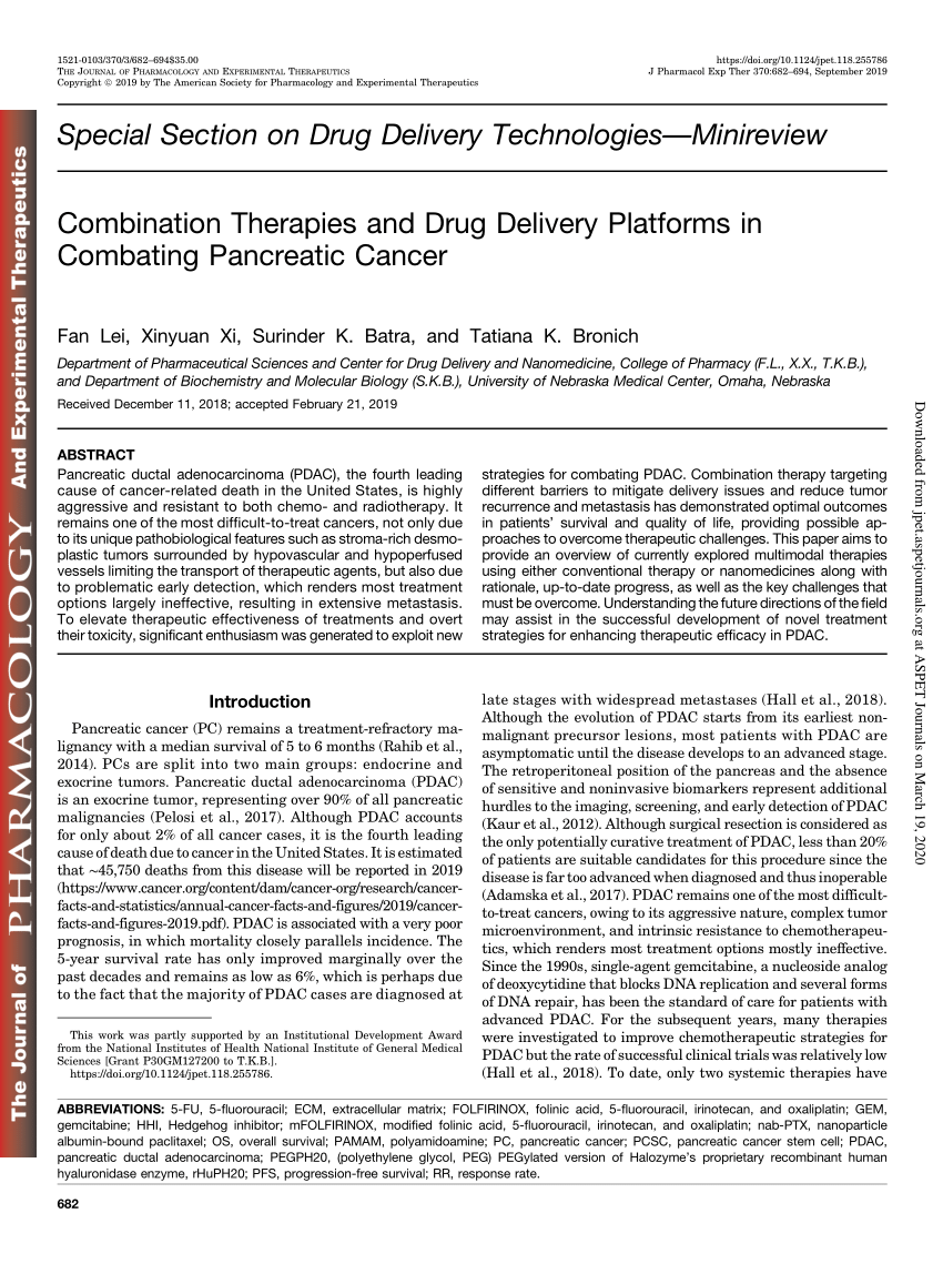 Pdf Combination Therapies And Drug Delivery Platforms In Combating Pancreatic Cancer