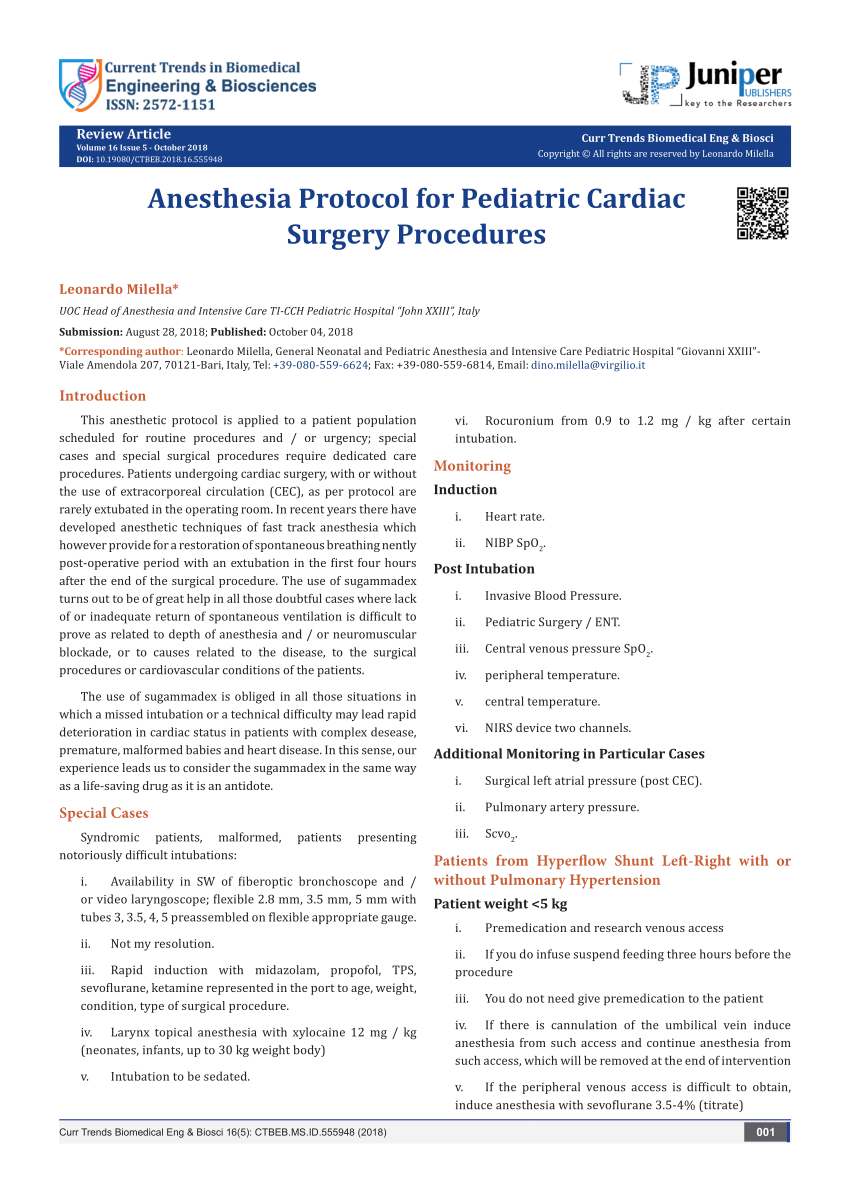 pediatric anesthesia thesis topics