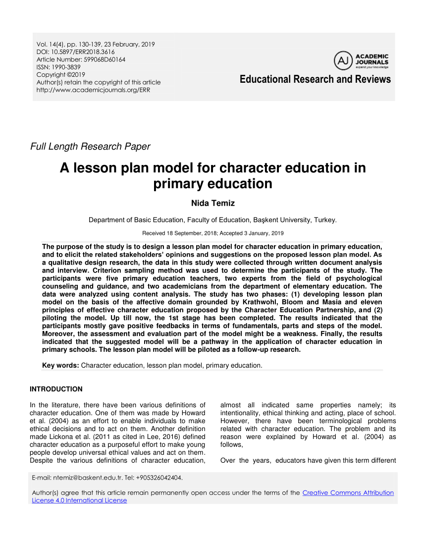 character education lesson plans