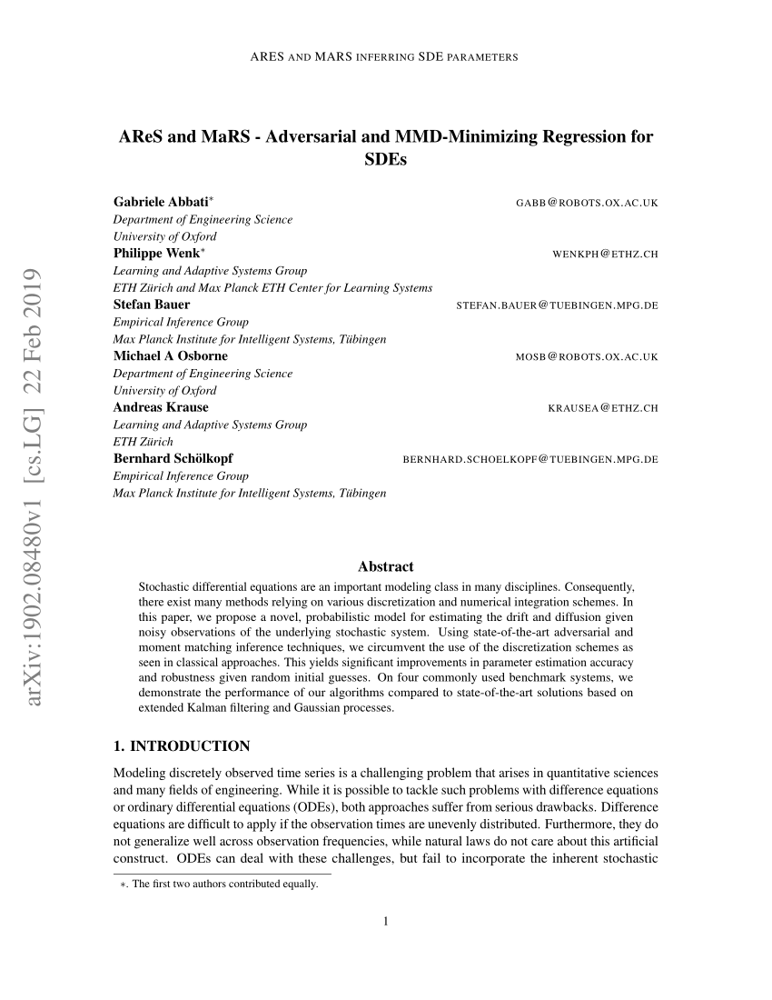 Pdf Ares And Mars Adversarial And Mmd Minimizing Regression For Sdes