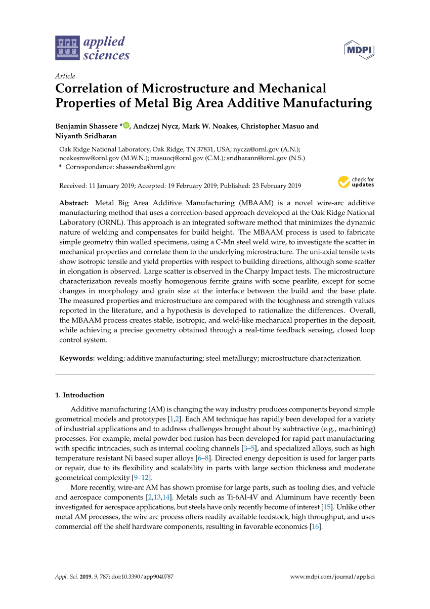 Pdf Correlation Of Microstructure And Mechanical Properties Of Metal Big Area Additive Manufacturing