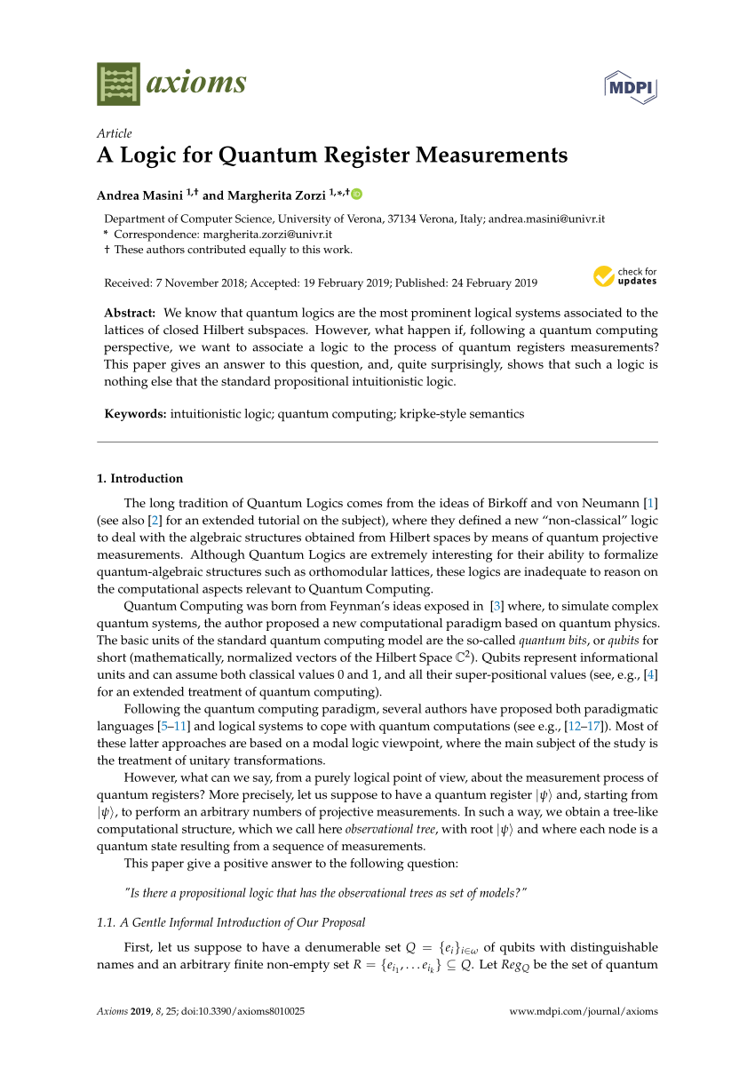 Pdf A Logic For Quantum Register Measurements