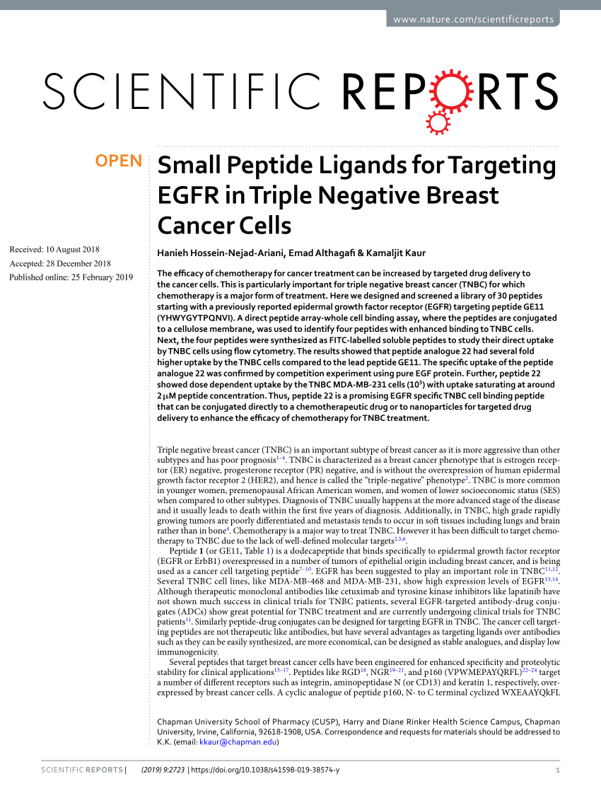 PDF) Small Peptide Ligands for Targeting EGFR in Triple Negative