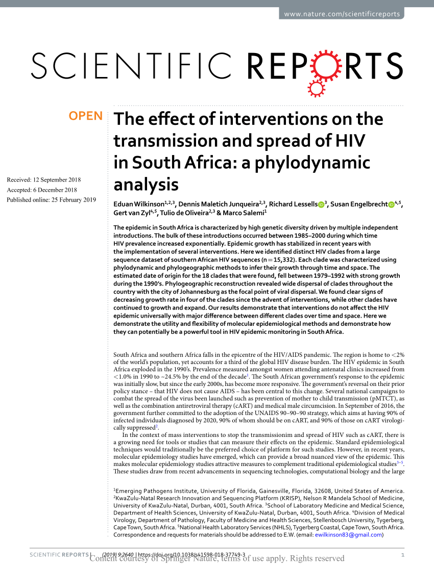 Pdf The Effect Of Interventions On The Transmission And Spread Of Hiv In South Africa A Phylodynamic Analysis