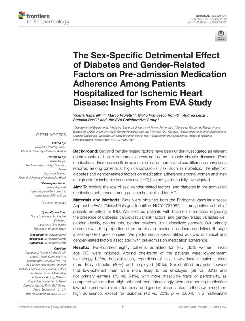 Pdf The Sex Specific Detrimental Effect Of Diabetes And Gender Related Factors On Pre 4921