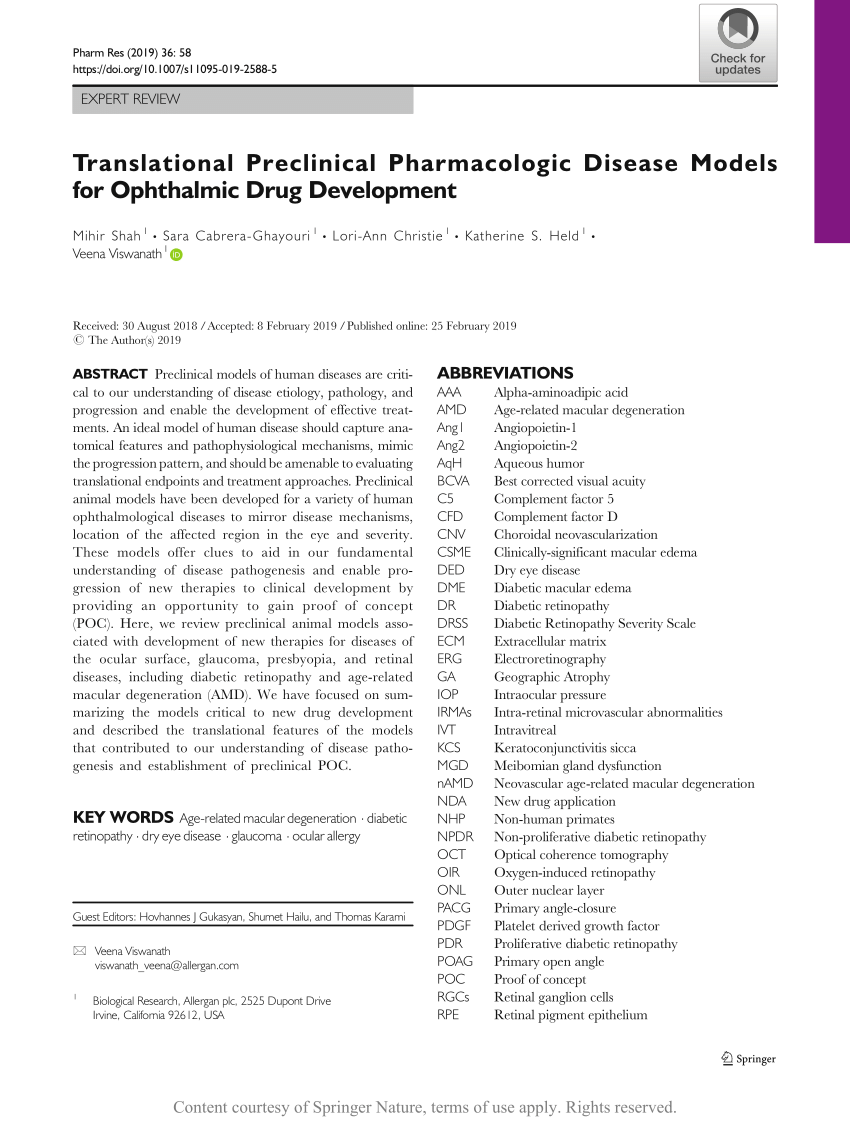 PDF) Translational Pharmacologic Disease Models for Ophthalmic Drug Development