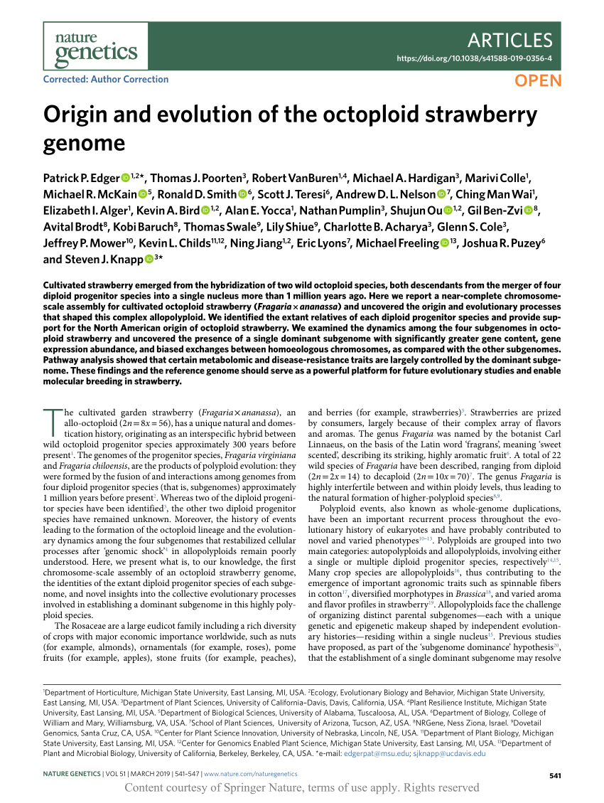 Pdf Origin And Evolution Of The Octoploid Strawberry Genome