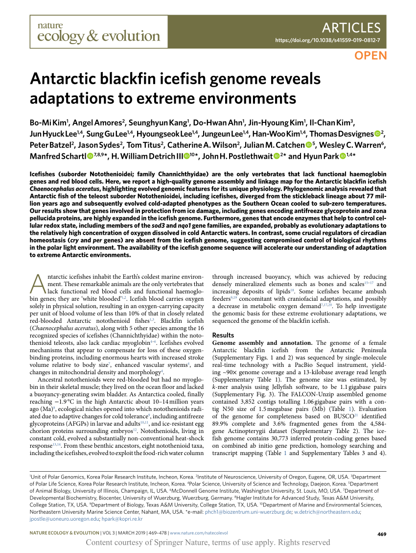 Pdf Antarctic Blackfin Icefish Genome Reveals Adaptations To