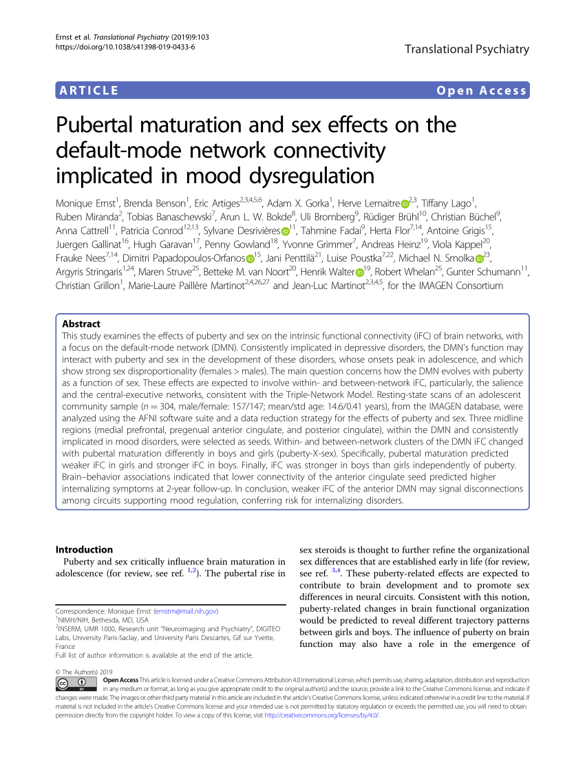 PDF) Pubertal maturation and sex effects on the default-mode network  connectivity implicated in mood dysregulation