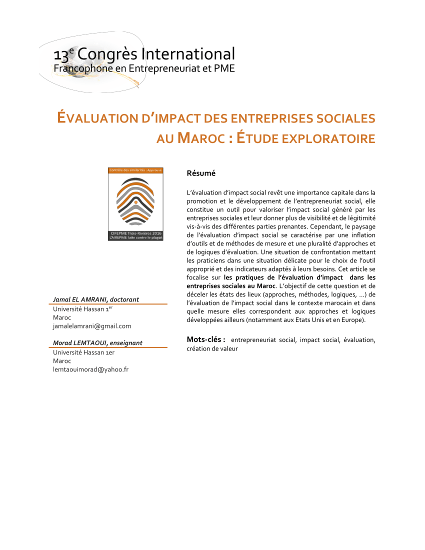 PDF) VALUATION D'IMPACT DES ENTREPRISES SOCIALES AU MAROC : TUDE ...